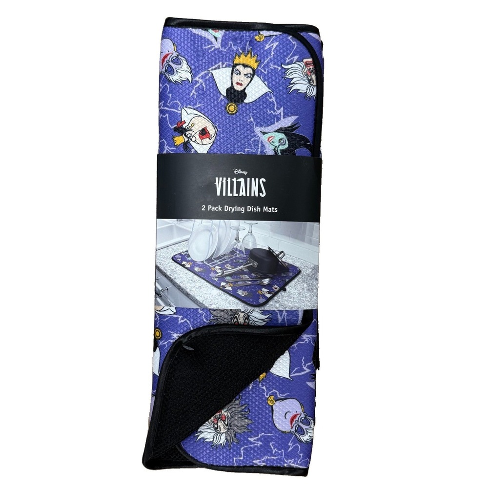 Disney Villains Kitchen Dish Drying Mat 2 Pk Halloween 16" x 18" Cruella Ursula